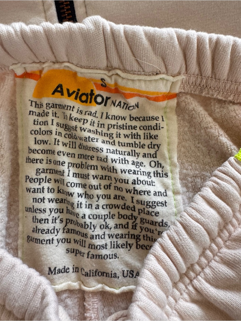 Aviator Nation 5-Stripe Hoodie & Sweatpant Set - Oatmeal / Neon Rainbow - Size S - Picture 3 of 16